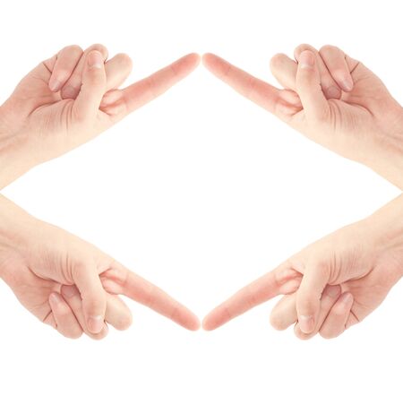 People touching by fingers, isolated on whiteの写真素材