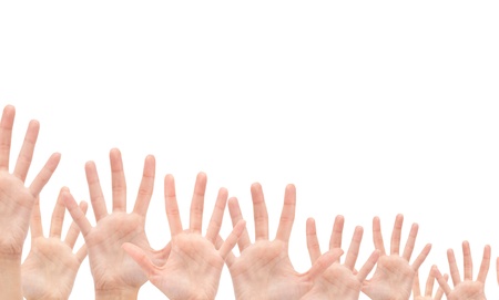 Group of Hands in the air isolated on white backgroundの写真素材