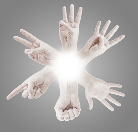 Counting man hands (0 to 5) isolated on white backgroundの写真素材