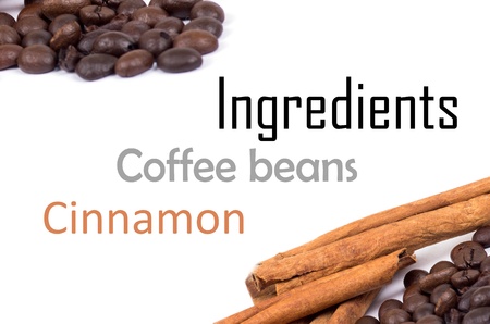 cinnamon, lemon and coffee beans isolated on whiteの写真素材