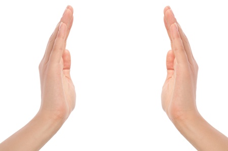 Close-up of beautiful woman's hand, palm up. Isolated on white background