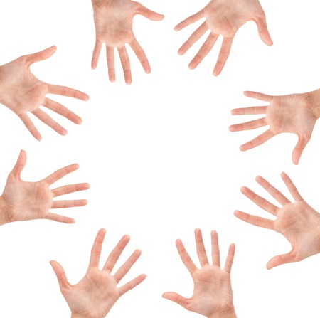Circle made of hands isolated on white background
