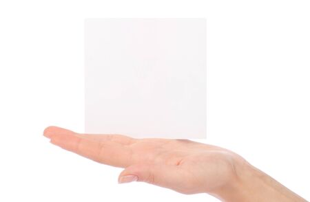 Hands holding paper isolated on whiteの写真素材