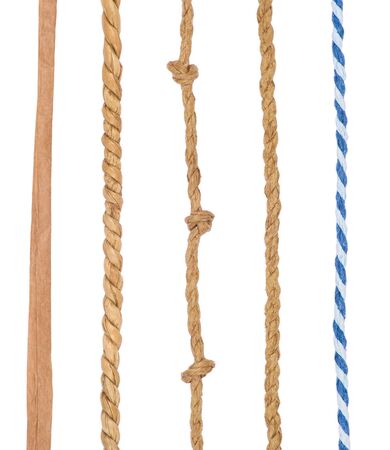 collection of various ropes on white background  each one is shot separatelyの写真素材