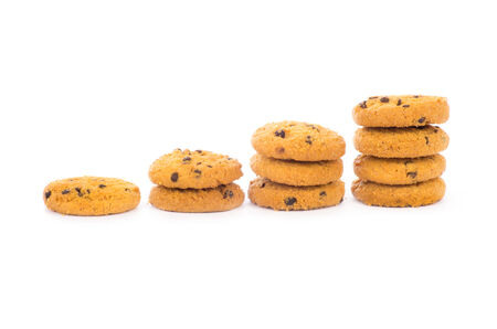 Chocolate homemade pastry biscuits isolated on white backgroundの写真素材
