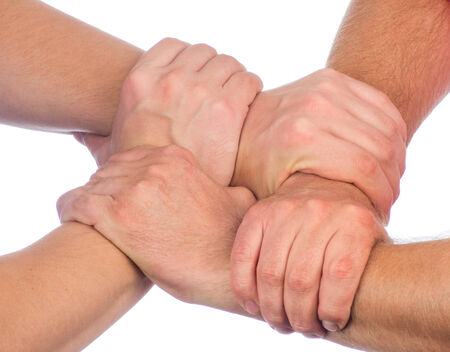 United hands on white background