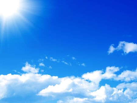 Blue sky with clouds and sunの写真素材
