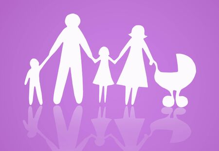 Closeup of paper family on grey backgroundの写真素材
