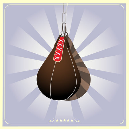 Boxing bag on a light background with rays. Vector illustration.のイラスト素材