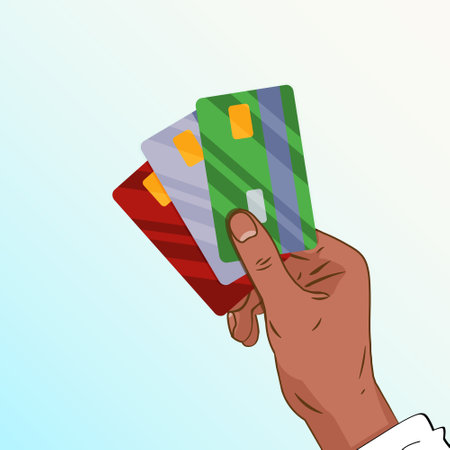 Hands holding credit cards. Vector illustration in flat cartoon style.のイラスト素材