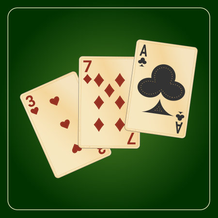 playing cards on green background, vector illustrationのイラスト素材