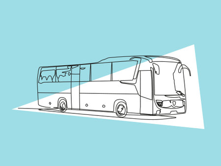Line art illustration of a bus on a blue background. Vector illustrationのイラスト素材