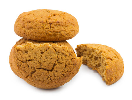 Oatmeal cookies isolated on white backgroundの写真素材