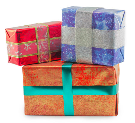 Christmas gifts isolated on white backgroundの写真素材