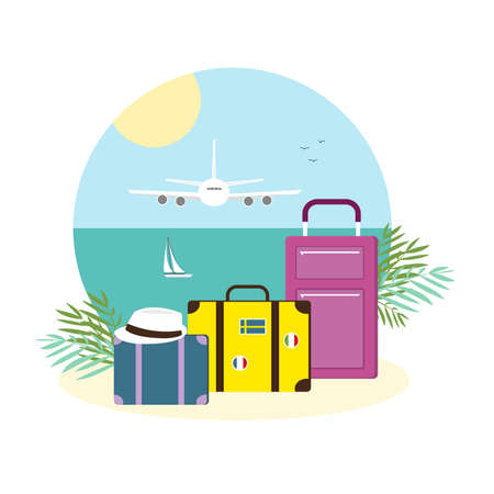 Vacation travelling logo concept. Flat design vector illustration, holiday, travel bagsのイラスト素材