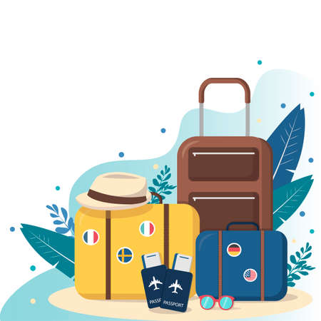 Travel banner with suitcases. Travel and tourism concept.のイラスト素材