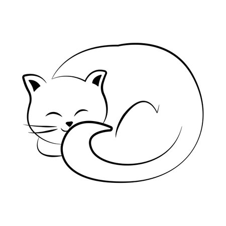 Calligraphy cat line art vector logo isolatedのイラスト素材