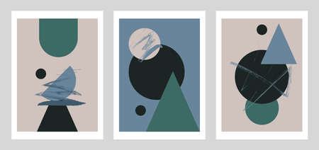 minimalist geometrical abstract art modern style posters for wall decoration, set of 3のイラスト素材