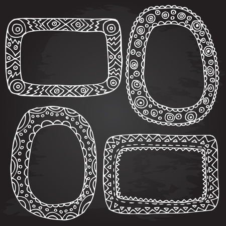 Rough outline set picture frames hand drawn banners chalkboard. Openwork tagsのイラスト素材
