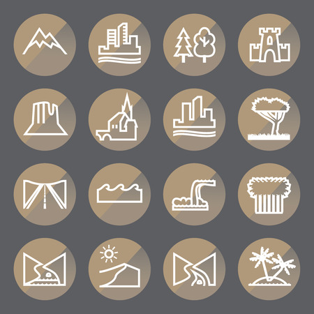 Terrain locality linear icon set circleのイラスト素材