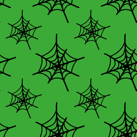 Vector halloween spider web seamless pattern. Funny and cute illustration for seasonal design, textile, decoration kids playroom or greeting card. Hand drawn prints and doodle.のイラスト素材