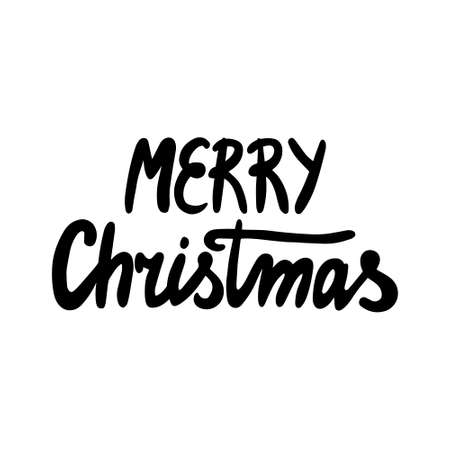 Merry christmas hand drawn lettering banner. Typography emblem. Text calligraphy inscription card design. Winter holiday poster template. Wishing handwritten postcard. Isolated vector illustrationのイラスト素材