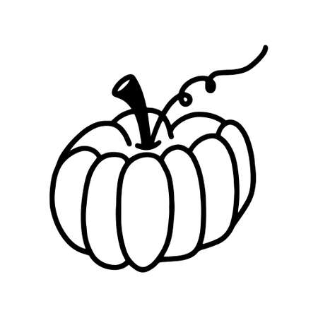 Vector halloween pumpkin clipart isolated on white background icon. Funny, cute illustration for seasonal design, textile, decoration for greeting card. Hand drawn prints and doodle. Coloring page.のイラスト素材