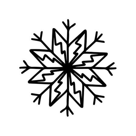 Vector hand drawn snowflake isolated on white background icon. Merry Christmas and Happy New Year typography elements. Doodle vintage element for seasonal design, decoration, greeting cards.のイラスト素材