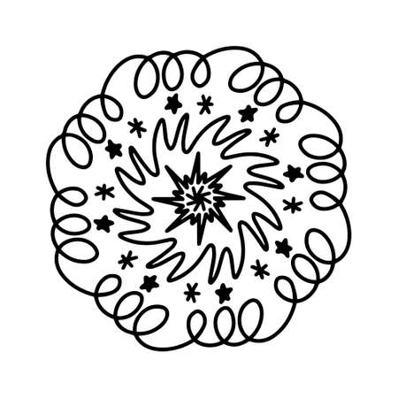 Vector doodle circular mandala curls pattern for Henna, Mehndi, tattoo, decoration. Decorative ornament in ethnic oriental style. Adult and kids coloring book page. Isolated on white background iconのイラスト素材