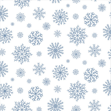 Cute Christmas seamless pattern with snowflakes isolated on white background. Happy new year wallpaper and wrapper for seasonal design, textile, decoration, greeting card. Hand drawn prints and doodleのイラスト素材