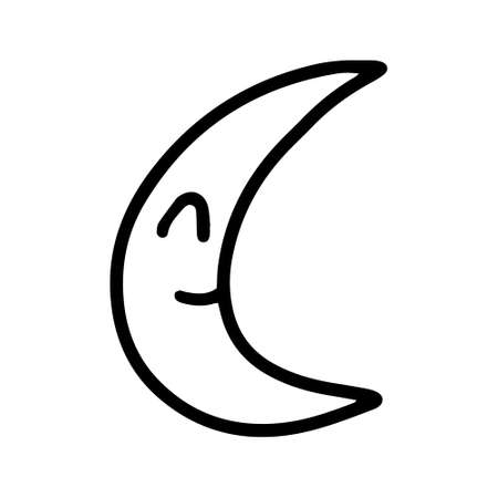 Vector moon single element isolated on white background icon. Illustration for seasonal design, textile, decoration and greeting card. Hand drawn prints and doodle adult and kids coloring book page.のイラスト素材