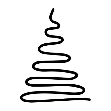Vector hand drawn Christmas tree isolated on white background icon. Funny abstract doodle vintage illustration for seasonal design, textile, decoration for greeting card. Line art new year Spruce.のイラスト素材