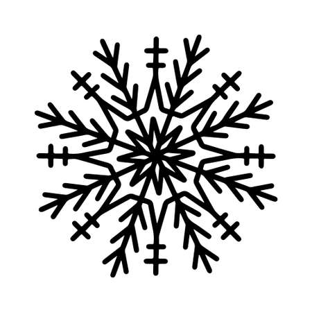 Vector hand drawn snowflake isolated on white background icon. Merry Christmas and Happy New Year typography elements. Doodle vintage element for seasonal design, decoration, greeting cards.のイラスト素材