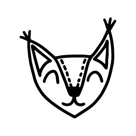 Cute doodle scandinavian fox isolated on white background. Hand drawn vector illustration. Funny, cute, hugge, hand drawn animal for poster, banner, print, decoration kids playroom or greeting card.のイラスト素材