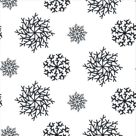 Cute Christmas seamless pattern with snowflakes isolated on white background. Happy new year wallpaper and wrapper for seasonal design, textile, decoration, greeting card. Hand drawn prints and doodleのイラスト素材