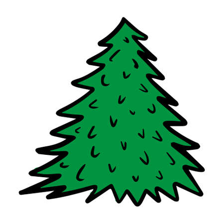 Vector hand drawn Christmas tree isolated on white background icon. Funny abstract doodle vintage illustration for seasonal design, textile, decoration for greeting card. Line art new year Spruce.のイラスト素材