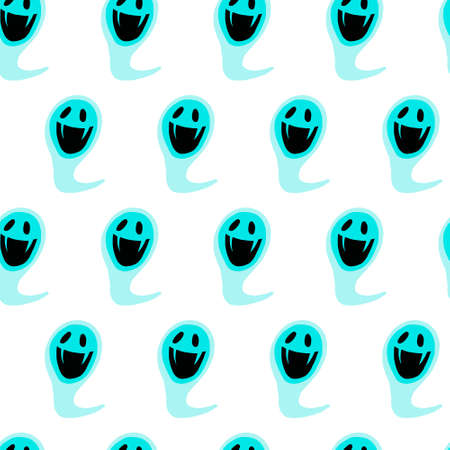 Vector ghost seamless pattern. Halloween spooky scarf isolated on white background. Cartoon illustration for seasonal design, textile, decoration or greeting card. Hand drawn prints and doodle.のイラスト素材