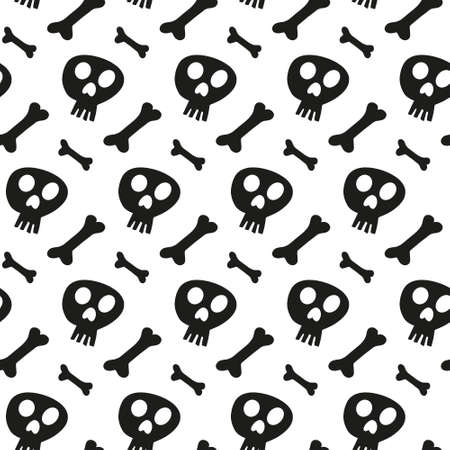 Vector skull and bones seamless pattern. Halloween scarf isolated on white background. Cartoon illustration for seasonal design, textile, decoration or greeting card. Hand drawn prints and doodle.のイラスト素材