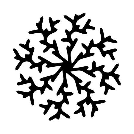 Vector hand drawn snowflake isolated on white background icon. Merry Christmas and Happy New Year typography elements. Doodle vintage element for seasonal design, decoration, greeting cards.のイラスト素材