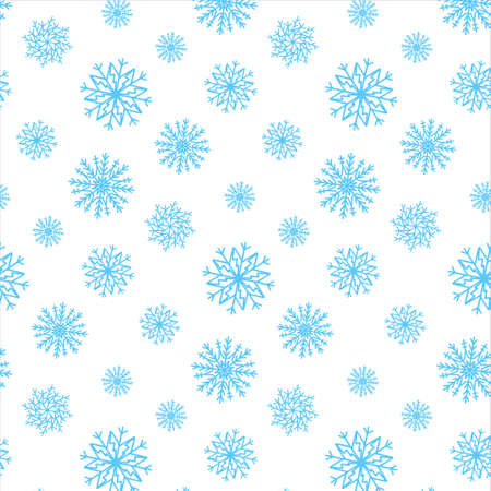 Cute Christmas seamless pattern with snowflakes isolated on white background. Happy new year wallpaper and wrapper for seasonal design, textile, decoration, greeting card. Hand drawn prints and doodleのイラスト素材