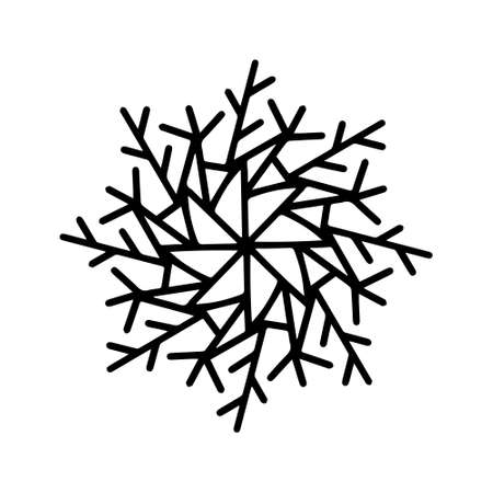 Vector hand drawn snowflake isolated on white background icon. Merry Christmas and Happy New Year typography elements. Doodle vintage element for seasonal design, decoration, greeting cards.のイラスト素材