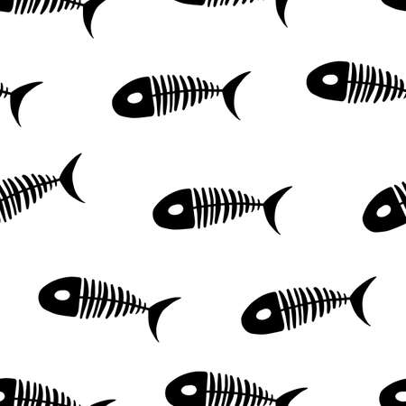 Seamless fish doodle pattern. Underwater world for child coloring book, summer design, background and wallpaper. Fish elements illustration for cards, posters, stickers and professional design.のイラスト素材