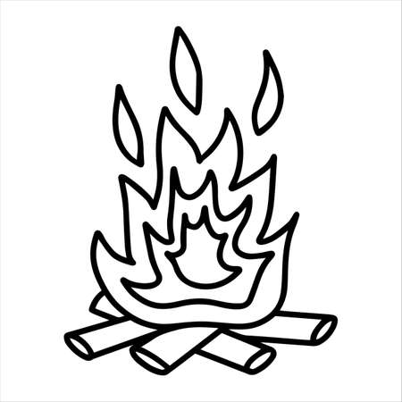 Hand drawn vector campfire clipart. Bonfire isolated on white background drawing for prints, poster, cute stationery, travel design, patterns. Firewood fire high quality illustration.のイラスト素材