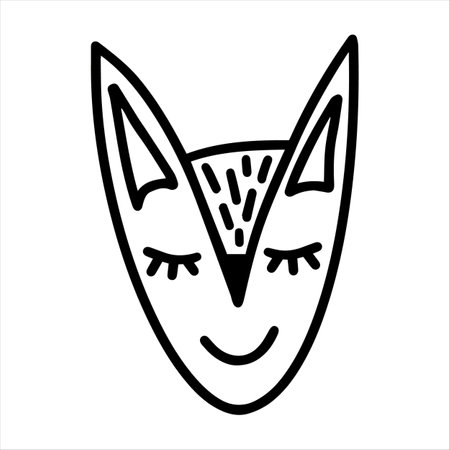 Cute doodle scandinavian fox isolated on white background. Hand drawn vector illustration. Funny, cute, hugge, hand drawn animal for poster, banner, print, decoration kids playroom or greeting card.のイラスト素材