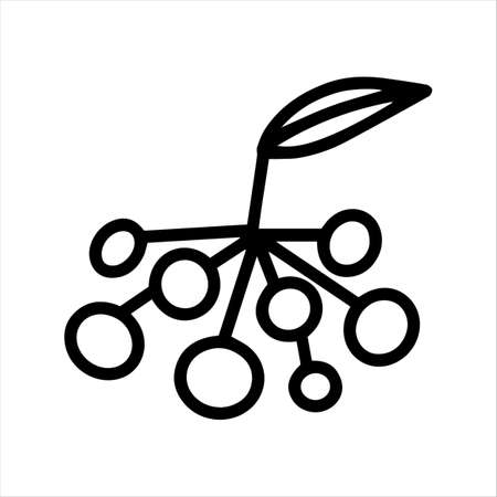 Cute doodle autumn a bunch of viburnum and mountain ash isolated on white background. Hand drawn vector illustration for greeting cards, posters and seasonal design. Vector black line illustration.のイラスト素材