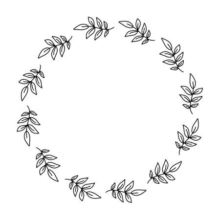 Vector hand drawn flower circle frame isolated on white background. Decorative doodle floral designs, square frame, spring, flowers, leaf, plants, flower decorations, wreaths for seasonal design.のイラスト素材