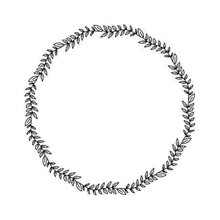 Vector hand drawn flower circle frame isolated on white background. Decorative doodle floral designs, square frame, spring, flowers, leaf, plants, flower decorations, wreaths for seasonal design.のイラスト素材