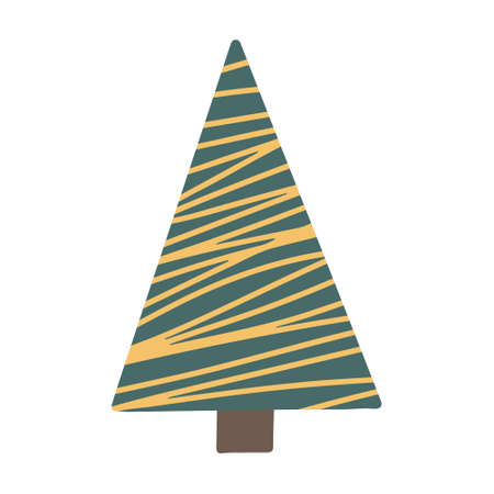Vector hand drawn Christmas tree isolated on white background icon. Abstract doodle drawing woods. Decorative vintage fir tree for seasonal design, greeting card. Spruce with new year garland.のイラスト素材
