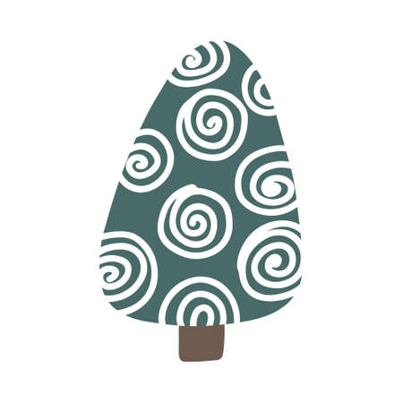 Vector hand drawn Christmas tree isolated on white background icon. Abstract doodle drawing woods. Decorative vintage fir tree for seasonal design, greeting card. Spruce with new year garland.のイラスト素材