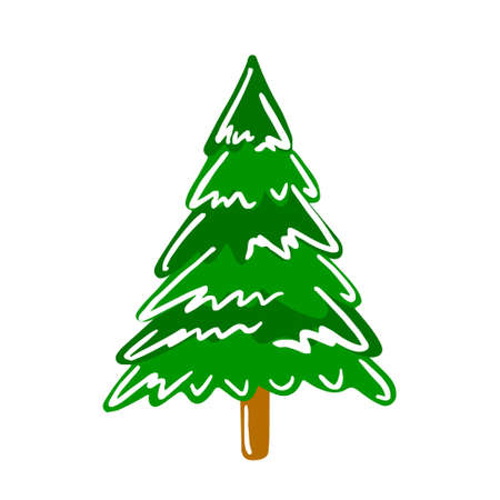 Vector hand drawn Christmas tree isolated on white background icon. Funny and cute doodle vintage illustration for seasonal design, textile, decoration for greeting card. Spruce with new year garland.のイラスト素材